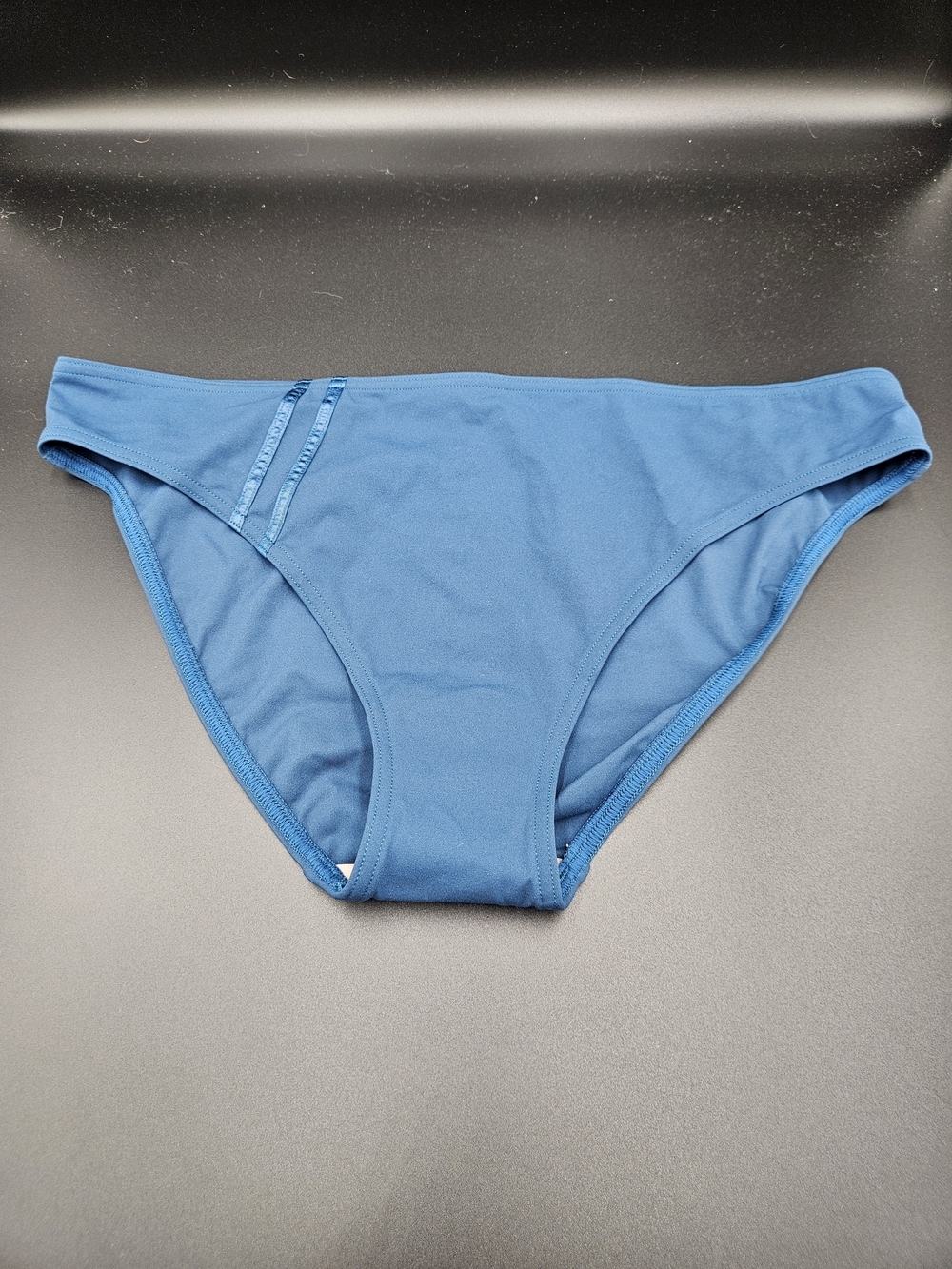 Lise Charmel Blue Bikini Bottoms Med Solid Swim Brief Classic Cut Stripe Detail